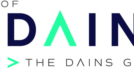 Logo showing the text 'PART OF' above a dark 'ADAMS' wordmark with a turquoise triangular 'A' in the middle and a turquoise '>' followed by 'THE DAINS GROUP' beneath.