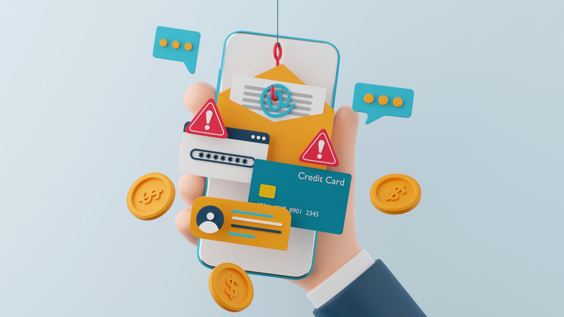 Mobile phone graphic with credit card money coin items
